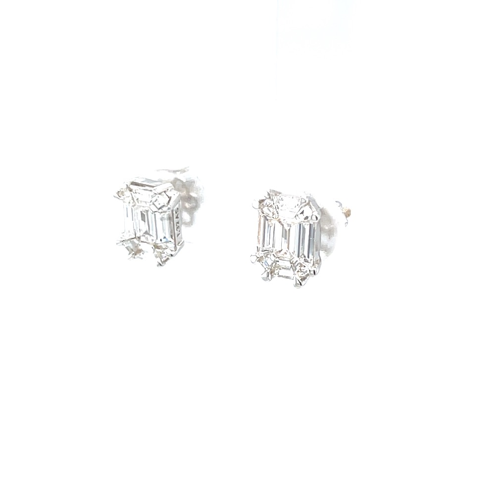 Emerald cut pressure set solitaire studs in white gold 0top43
