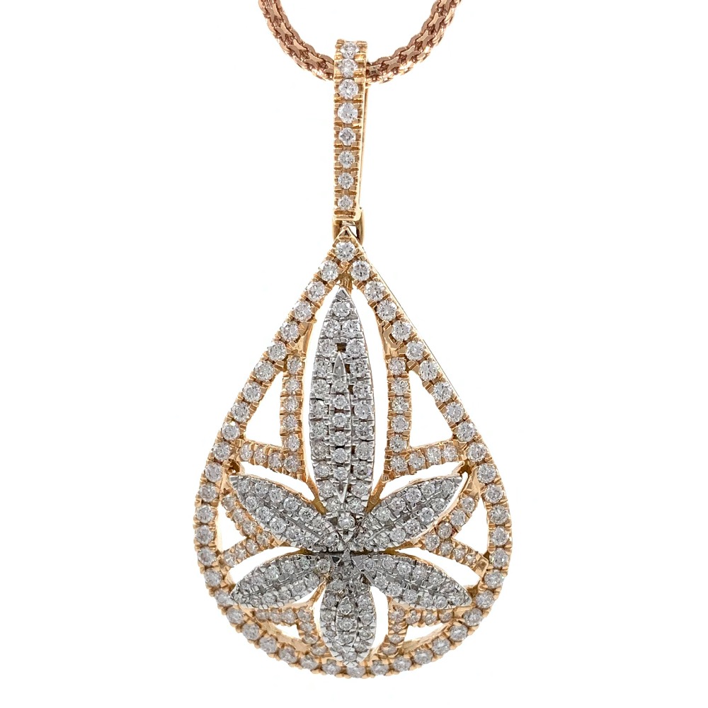 Six Petal Flower & Drop diamond pendant in 18k rose gold 9SHP15